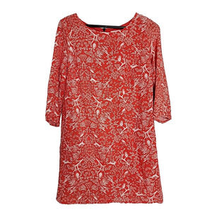 Old Navy Women's Red And White Bird Rabbit Owl Print Shift Dress Size M Woodland